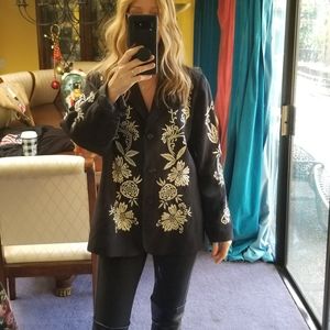Linen blend women's embroidered blazer